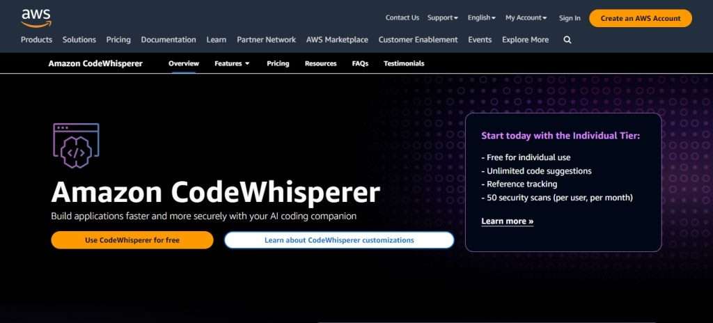 Amazon Code Whisperer (Best AI Assistants)