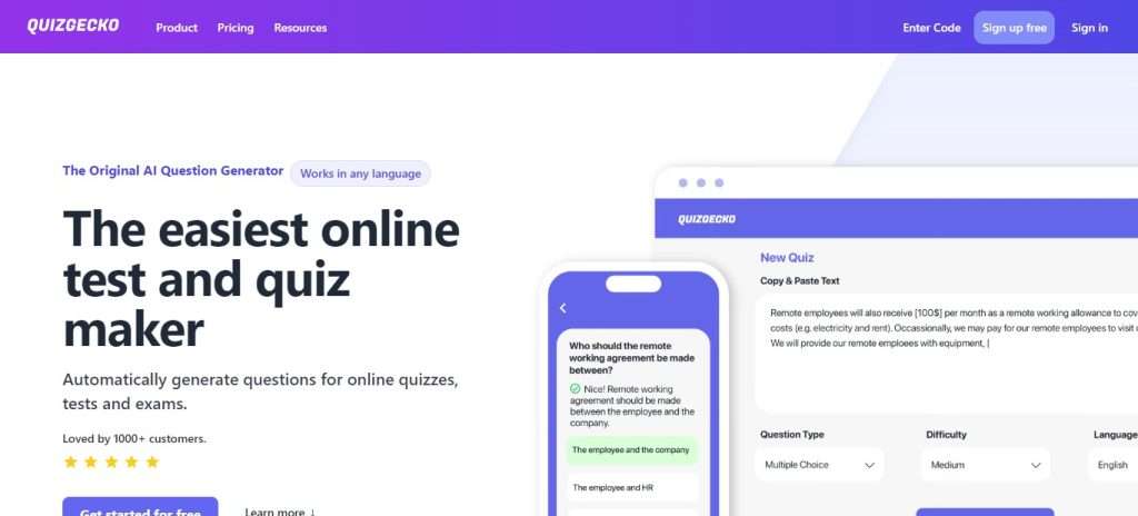 QuizGecko (Best Ai Websites For Students)