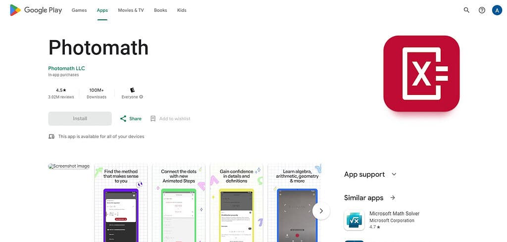 Math Scanner by Photomath (Top Free AI Math Solvers Apps)