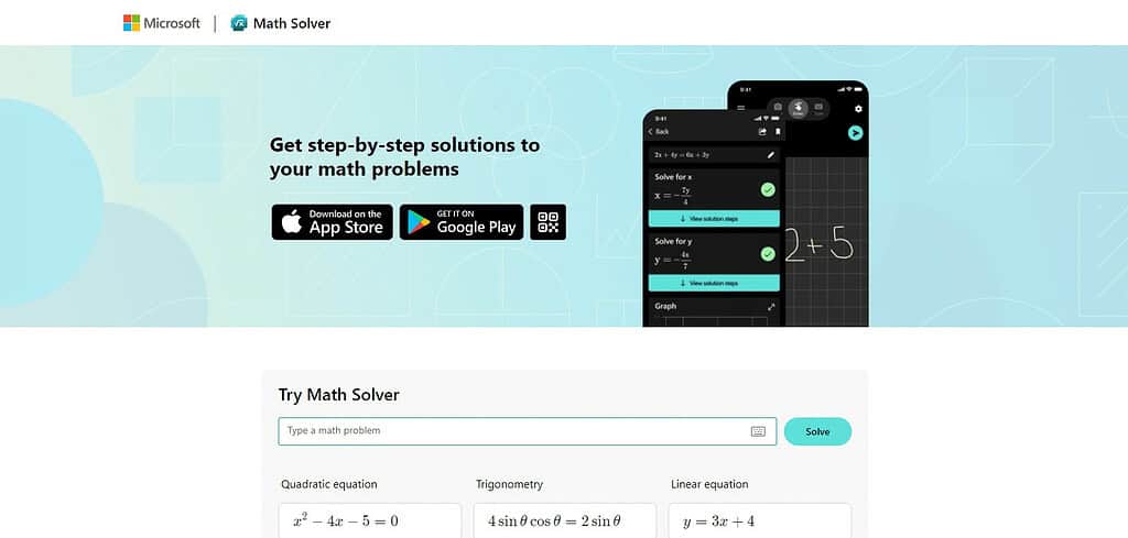 Microsoft Math Solver (Best Free AI Math Solvers Apps)