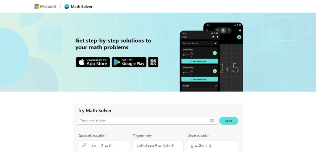 Microsoft Math Solver  (Best Free AI Math Solvers Apps)