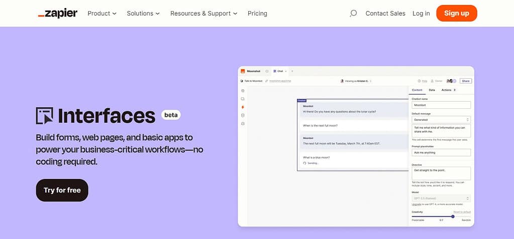 Zapier Interfaces (beta) (Best No Code App Builders)
