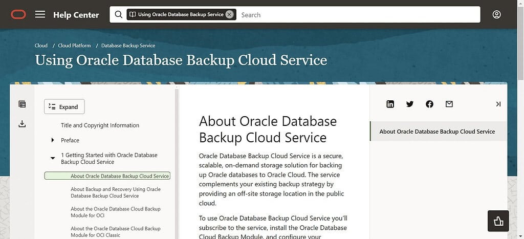 Oracle Database Backup Service
