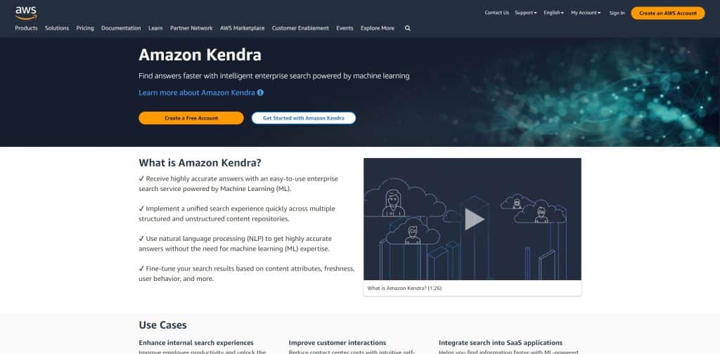 8. Amazon Kendra  (Best  Enterprise Search Software)
