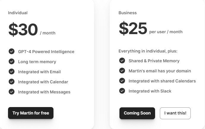 Martin Ai Offer Simple, Transparent Pricing