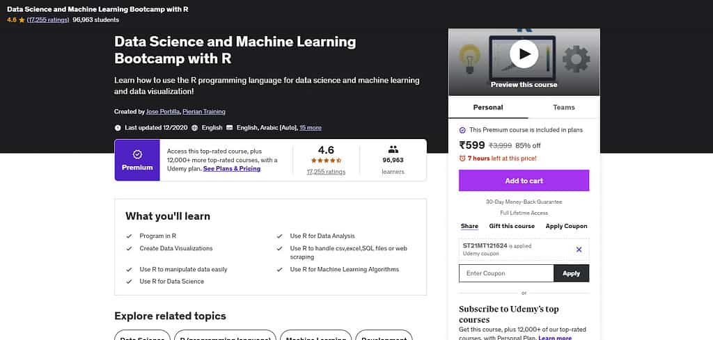 Data Science and Machine Learning Bootcamp with R (Udemy)