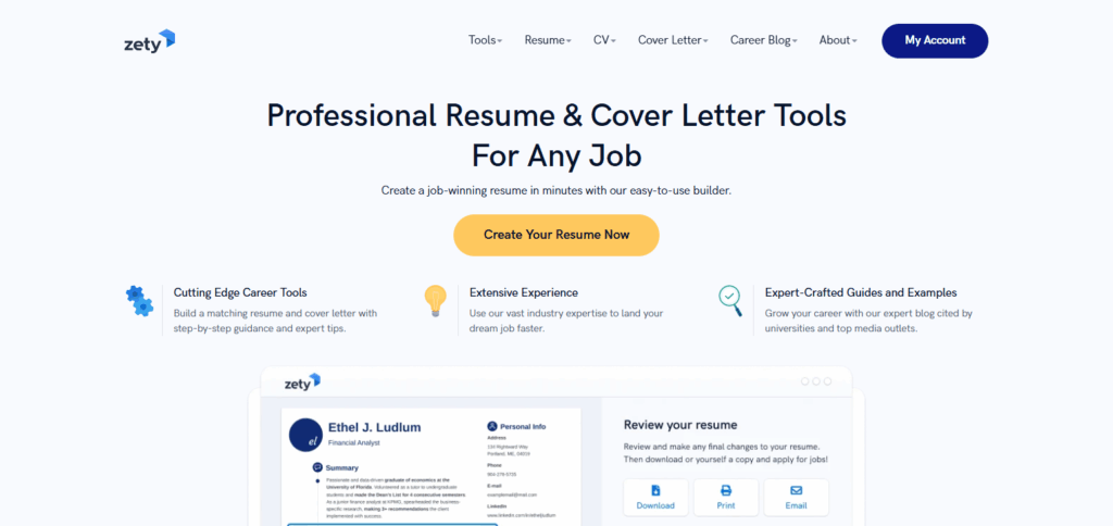 Zety AI Resume Builder