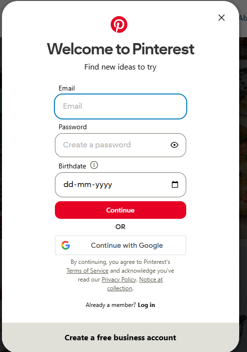 Step 1: Log in to Pinterest