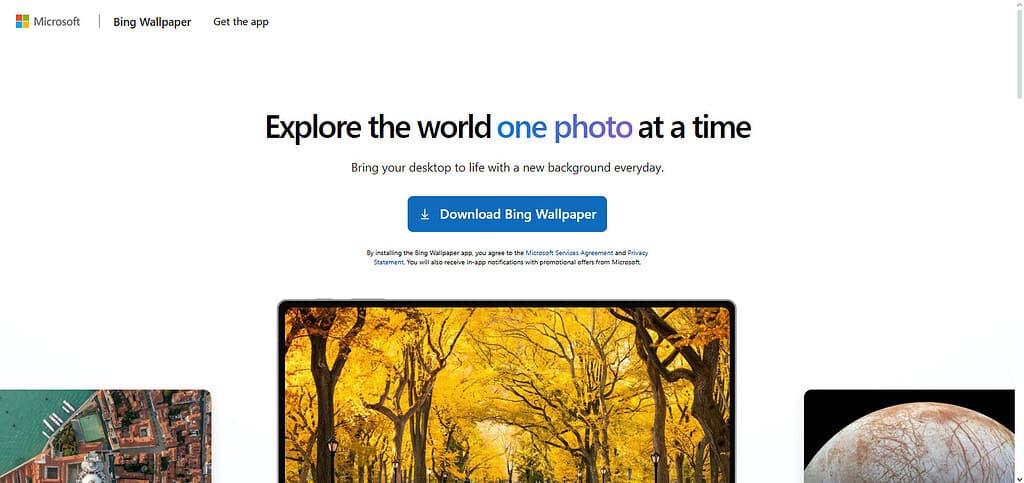 Visit Microsoft Bing Wallpaper Page