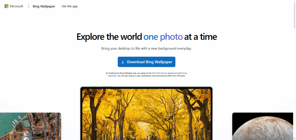 Visit Microsoft Bing Wallpaper Page