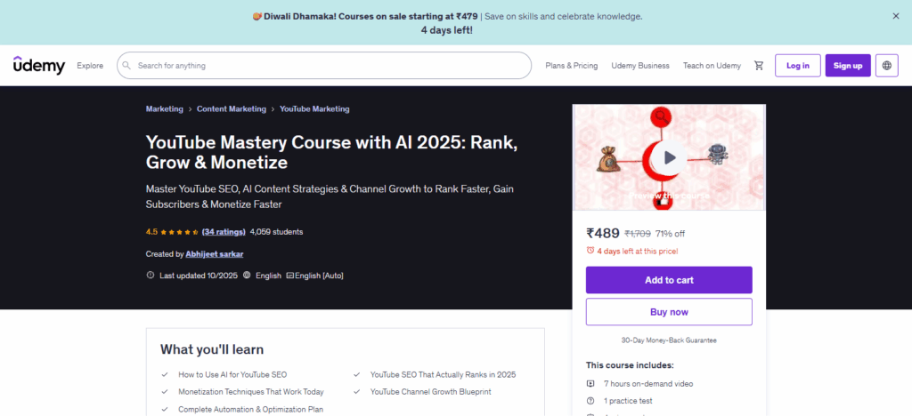 YouTube Mastery Course with AI 2025 – Udemy