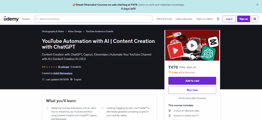YouTube Automation with ChatGPT & AI Tools – Udemy