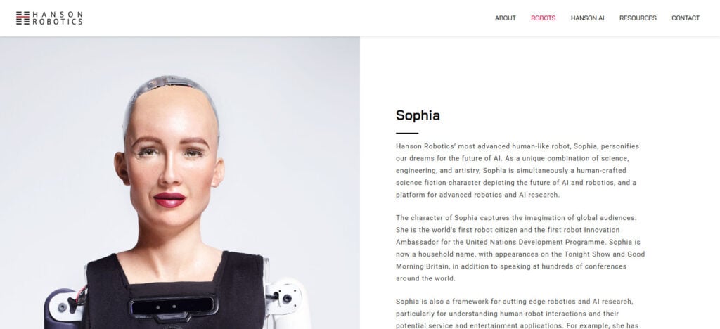 Sophia (by Hanson Robotics)