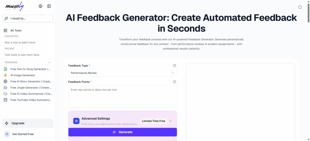 Musely AI Feedback Generator