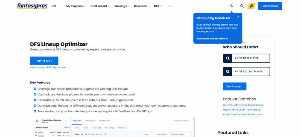 FantasyPros DFS Optimizer
