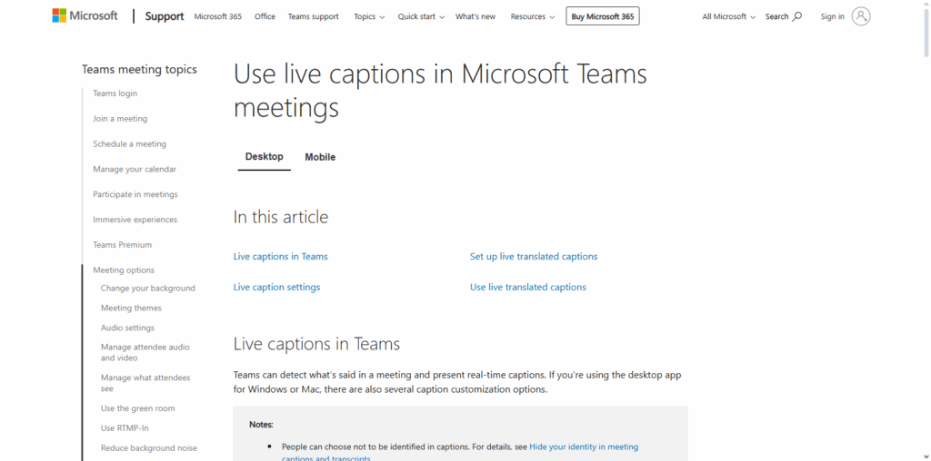 Microsoft Teams Live Captions