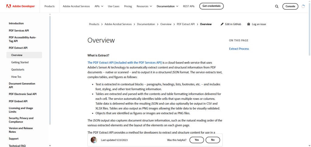 Adobe PDF Extract API