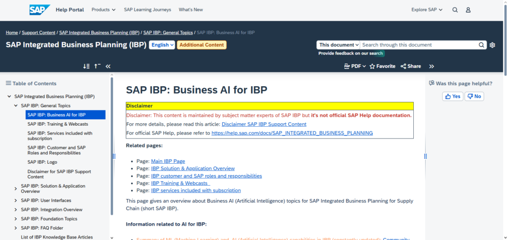 SAP Integrated Business Planning (IBP) AI