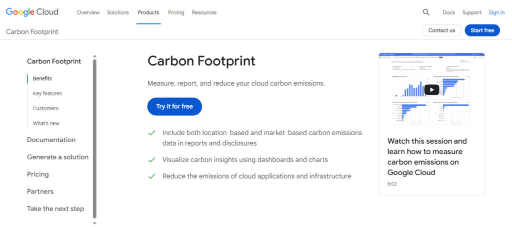 Google Cloud Carbon Footprint Dashboard