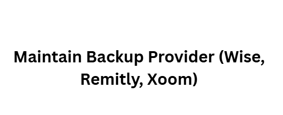 Maintain Backup Provider (Wise, Remitly, Xoom)