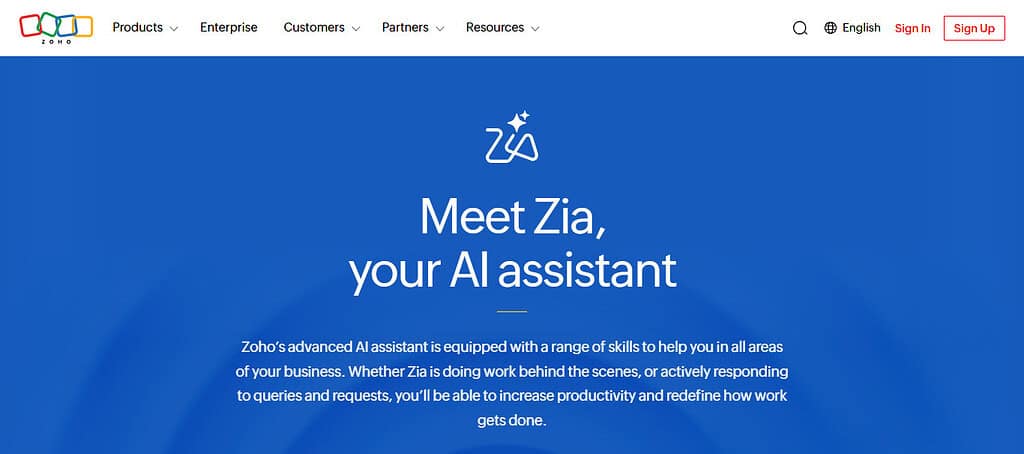 9. Zoho Zia