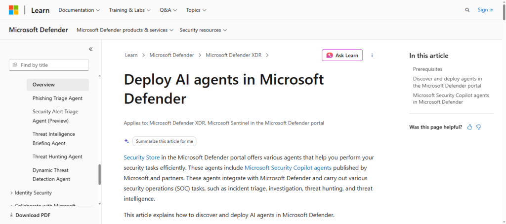 10 Best AI Agents for Cybersecurity Threat Monitoring 6 Microsoft Defender AI Agent
