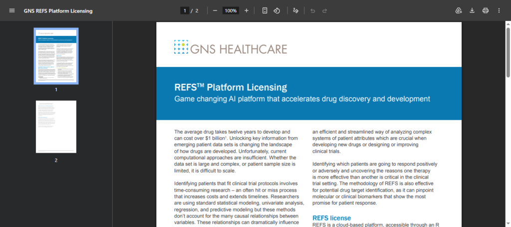 GNS Healthcare REFS AI