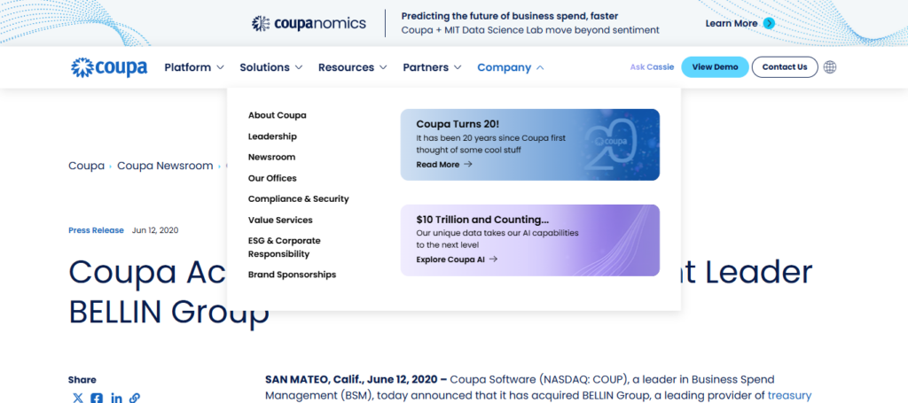 Bellin Treasury (Coupa)