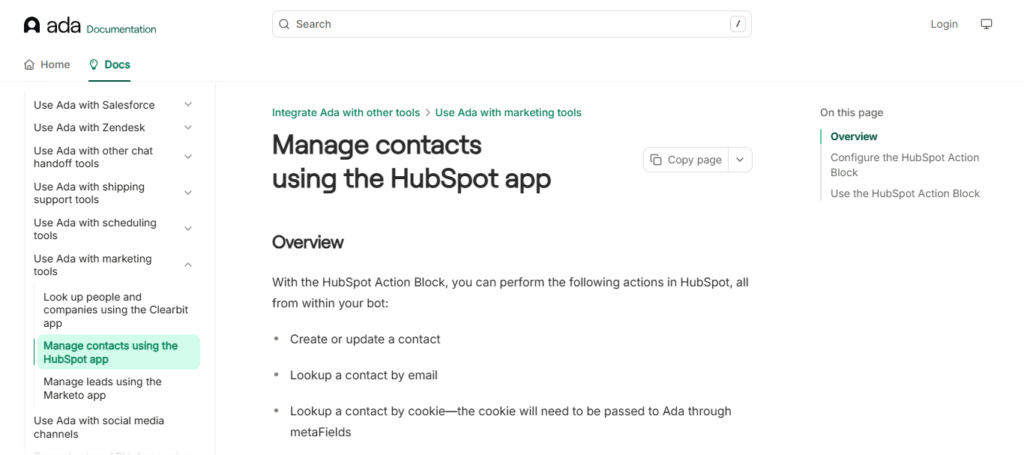 Ada AI + HubSpot