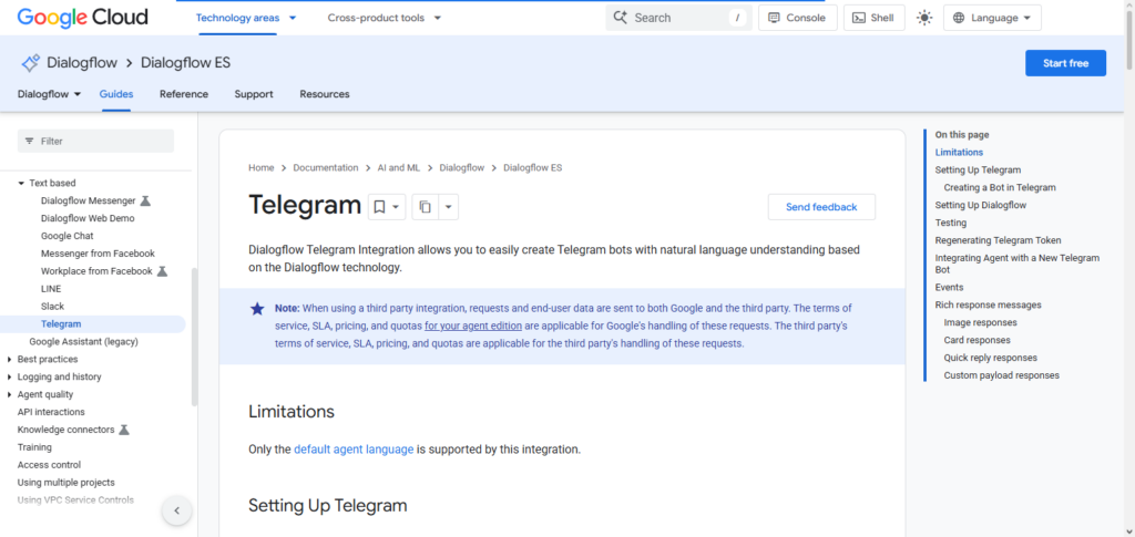 Dialogflow Telegram AI