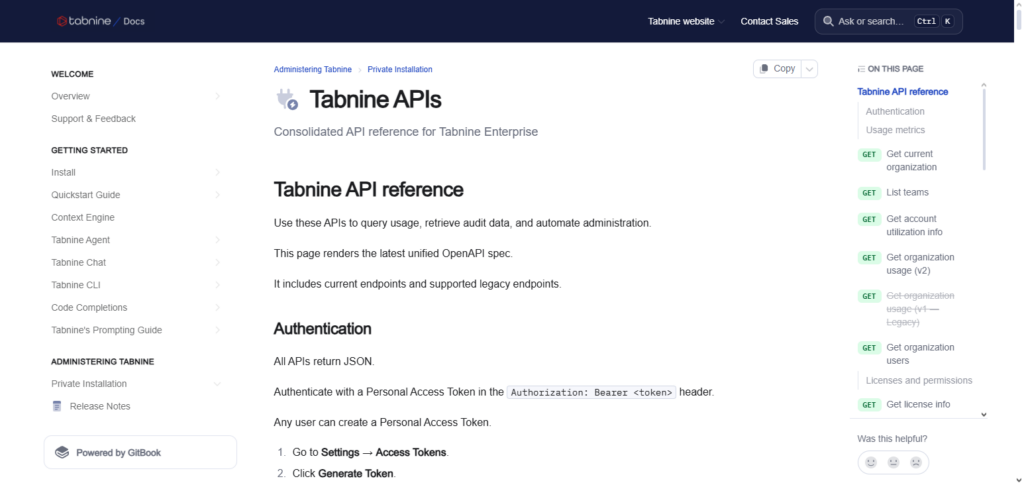 Tabnine API