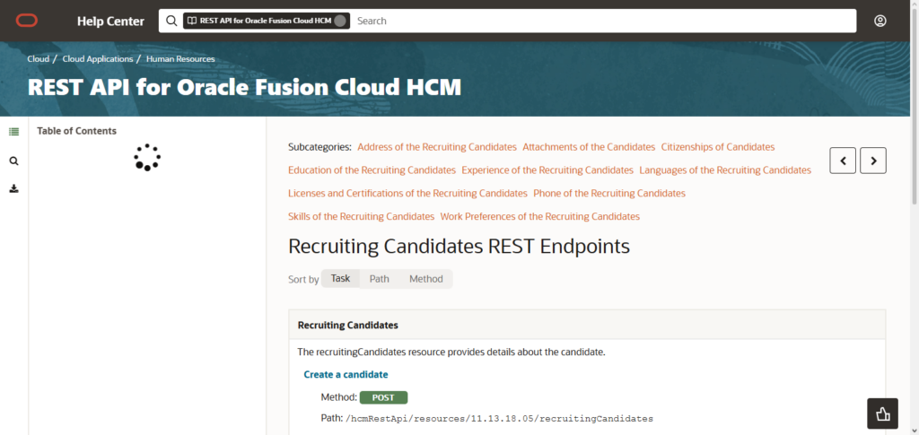 Oracle Recruiting Cloud API