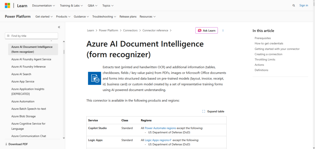 Microsoft Azure Form Recognizer API