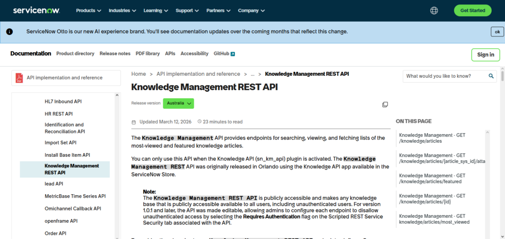 ServiceNow Knowledge API