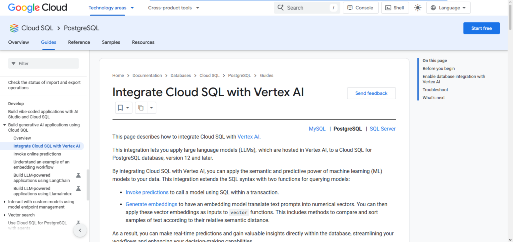 Google Vertex AI SQL API