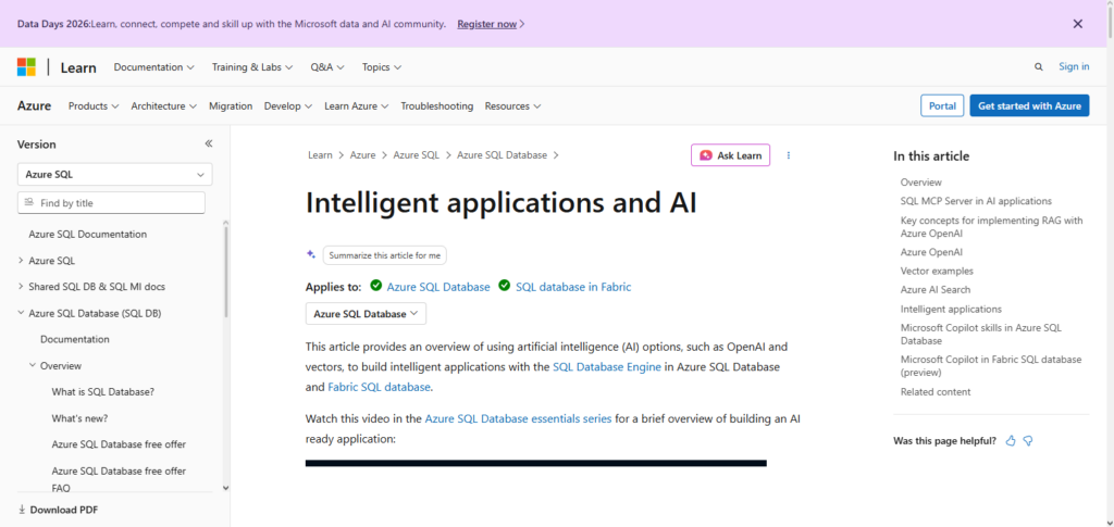 Microsoft Azure AI SQL API