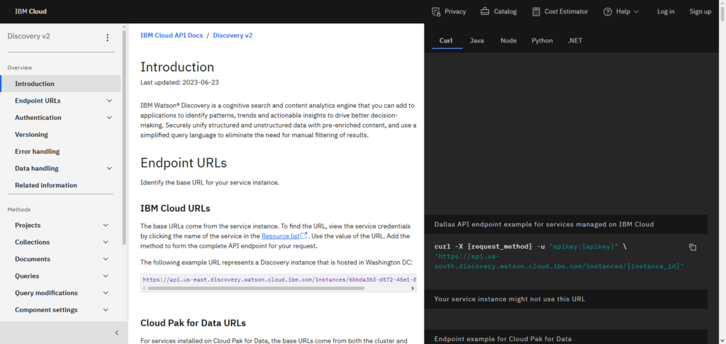 IBM Watson Discovery Research API