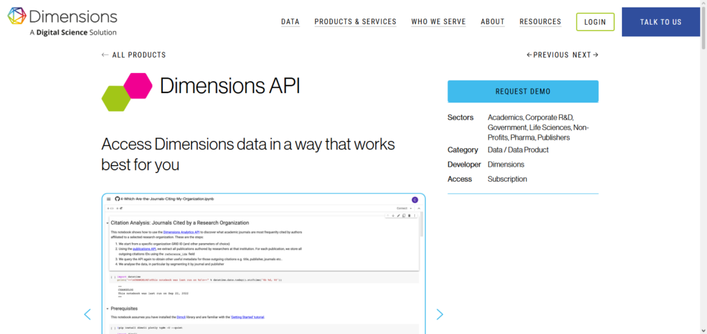 Dimensions API