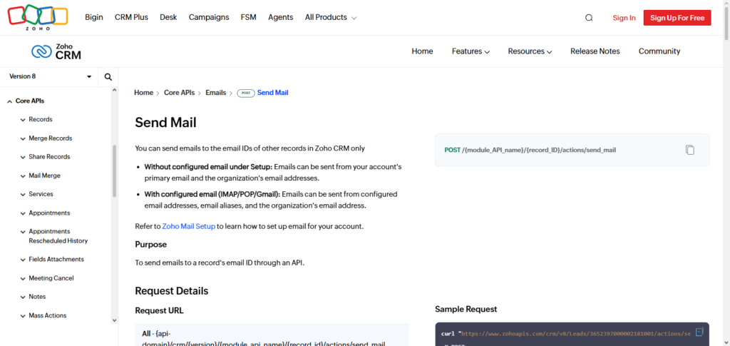 Zoho CRM AI Email API