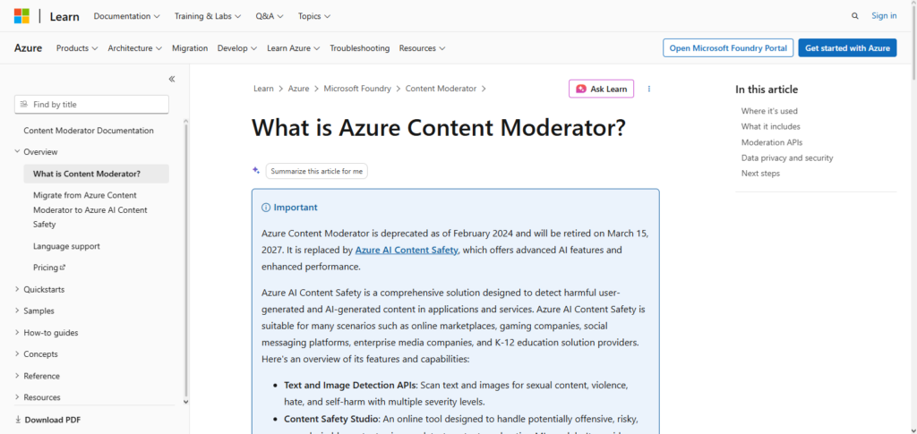 Microsoft Azure Content Moderator