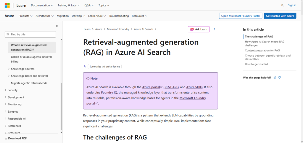 Microsoft Azure Cognitive Search + RAG