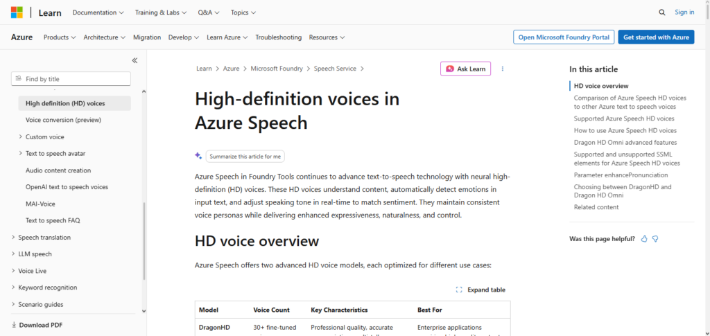 Azure Speech HD