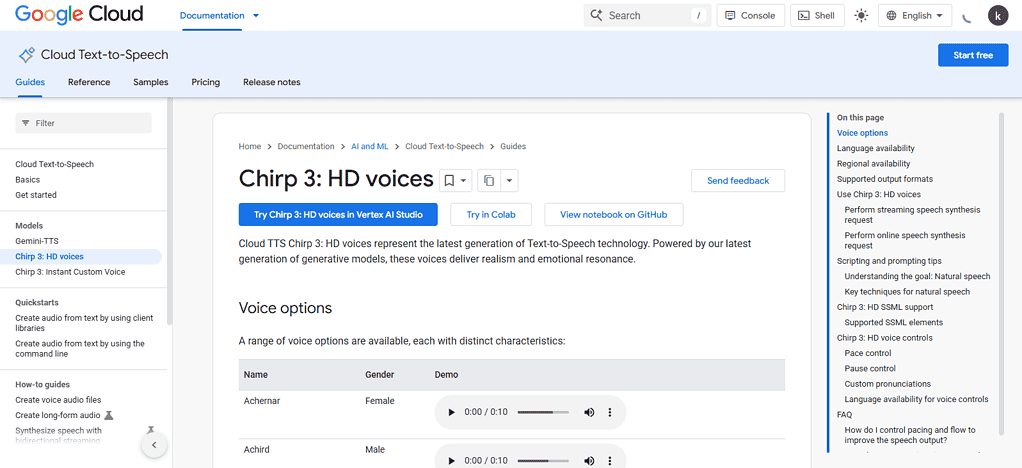Google Cloud Text-to-Speech (Chirp)