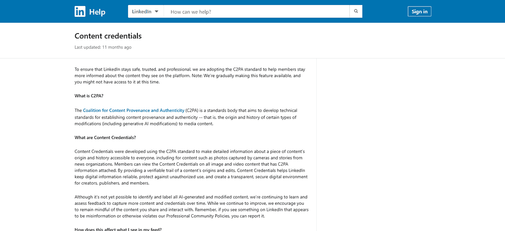 LinkedIn Content Credentials Help